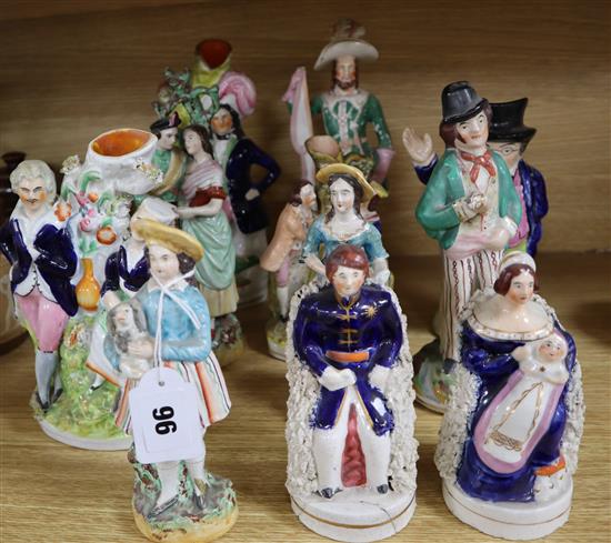 Eleven Victorian Staffordshire and other figures